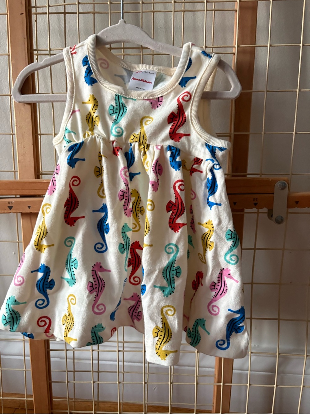 Hanna Andersson Cream Dress with Multicolor Seahorse Print